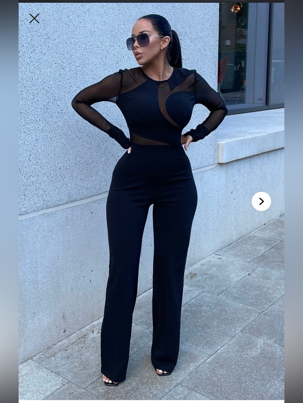 Fashion Nova Black Long Sleeve Mesh Detail Gown